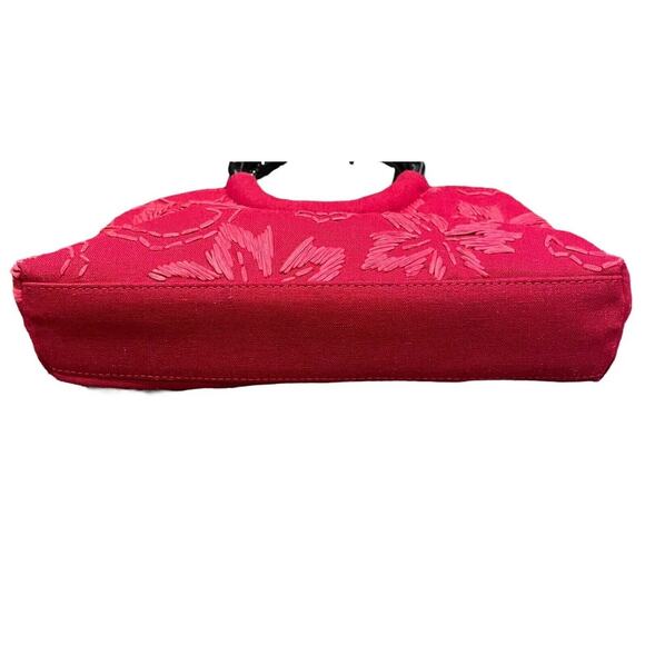 Forever by Fossil Red Floral Embroidered Purse Handbag Bamboo Handle Boho Chic - Picture 6 of 8
